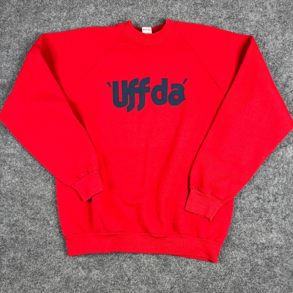 Fruit of the Loom Sweatshirt Mens XXL Red Uffda Graphic Vintage Made in USA